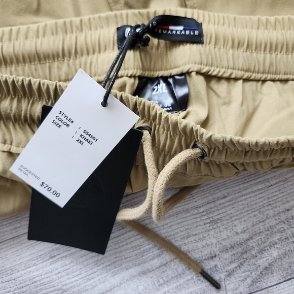 Men's Tan Cargo Pants Tapered Fit And Elastic Waitband - Picture 13 of 15